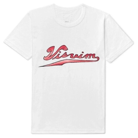 Visvim Logo-Print Cotton-Jersey T-Shirt Size M White Red Mens NWT - Picture 16 of 16